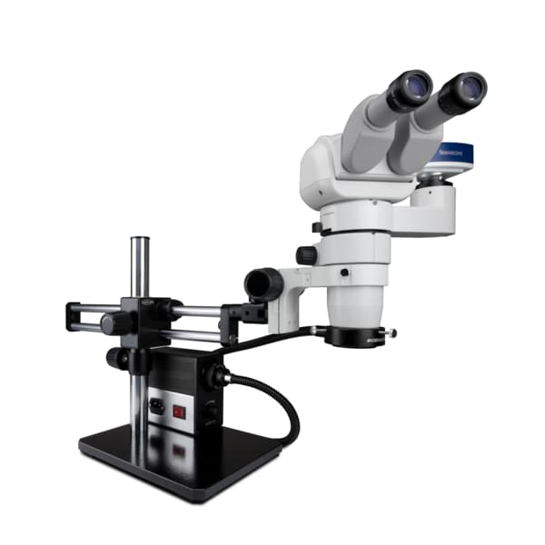 Tilting Stereo Zoom Microscope And LED Light, Camera On Dual Arm Stand